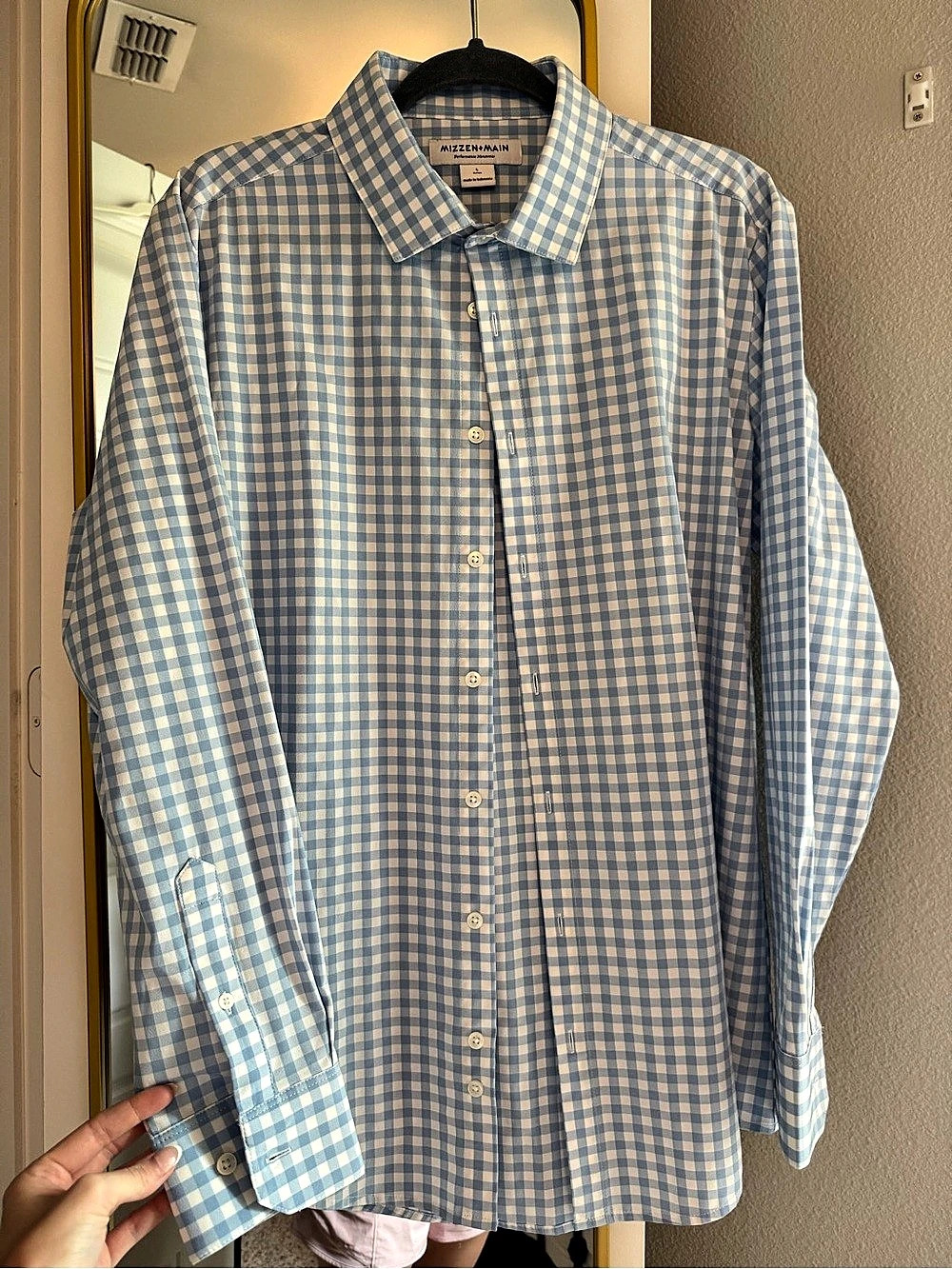 Mizzen+Main Light Blue Gingham Dress Shirt Large